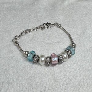 Elegant Silver and Pink Beaded Bracelet